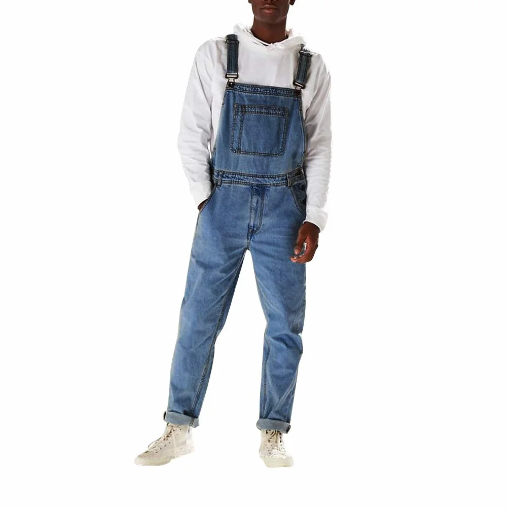 Peto Vaquero Hombre Retro Denim Jeans de Trabajo Bolsillo Suelto Jumpsuit