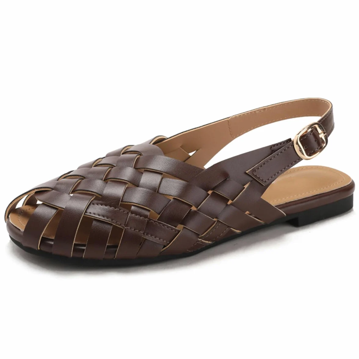 Sandalias Romanas Mujer Construcción De Jaula Trenzada Vintage con Protección De Punta Cerrada Zapatos Planos De Tira Trasera Y Calzado De Verano Retro para Fin De Semana