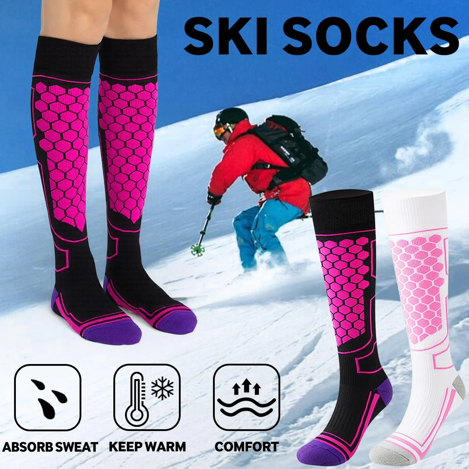 Calcetines Térmicos De Esquí Paquete De 2 Para Hombre y Mujer, Calcetines Invierno Frio Extremo, Para Esquiar, Snowboard, Deportes De Invierno Al Aire Libre