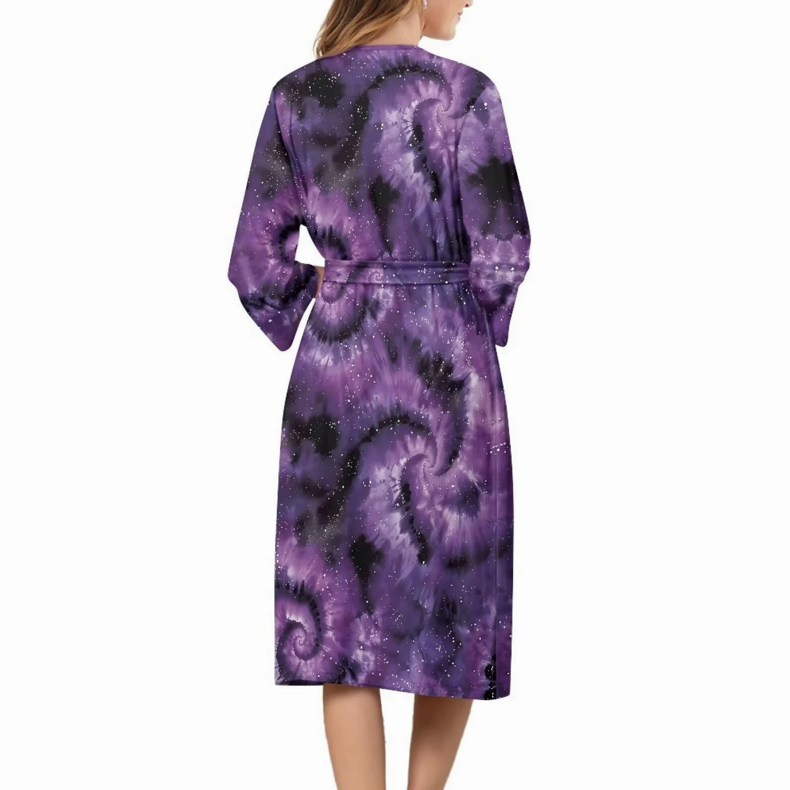 Loungwear - Camisón de manga larga para mujer, cuello en V con cinturón, ligero y holgado, para spa, noche, hogar, otoño e invierno