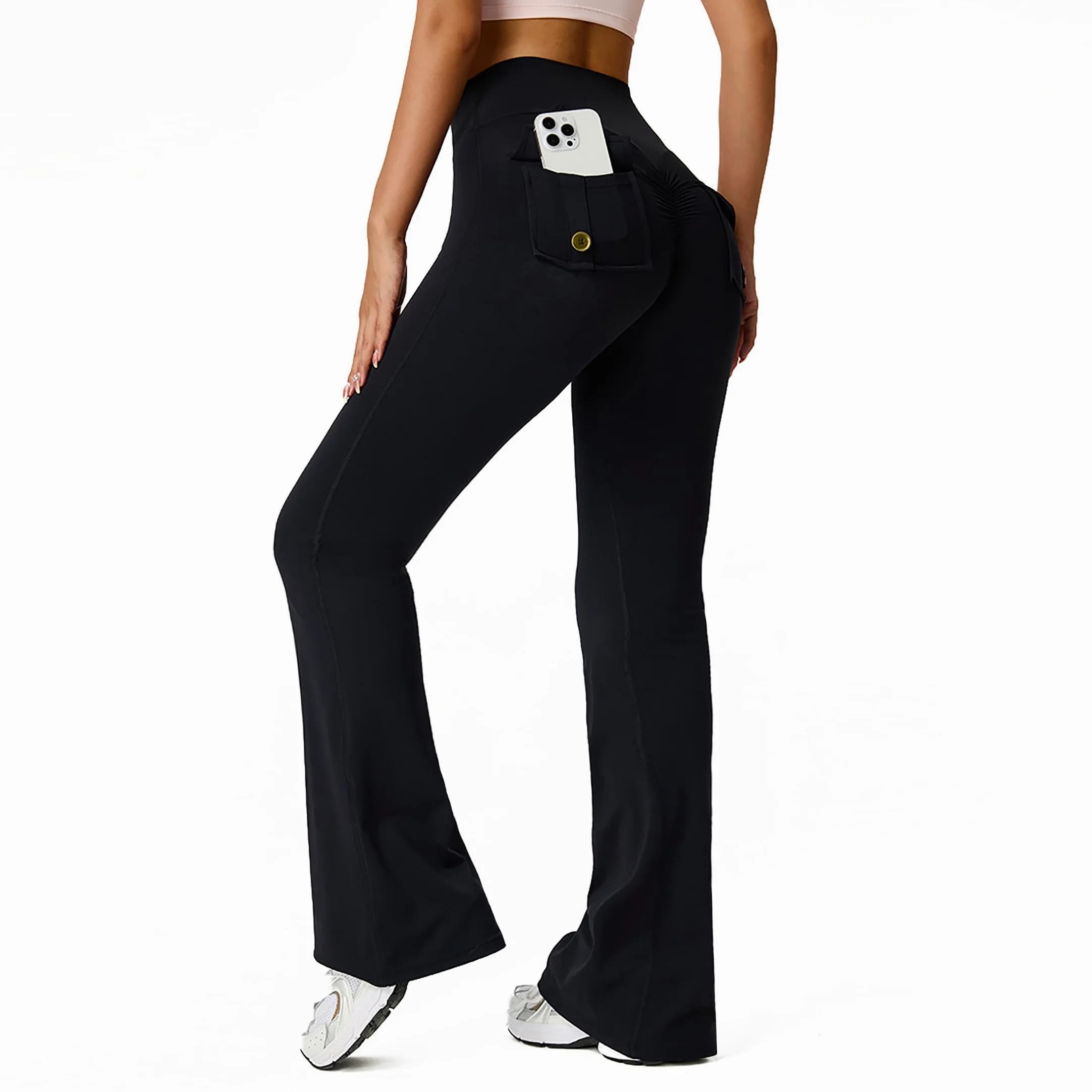 Pantalones de yoga para mujer, pantalones de deporte acampanados, cintura alta, con bolsillos, pantalones de deporte, para el tiempo libre, pantalones de jazz