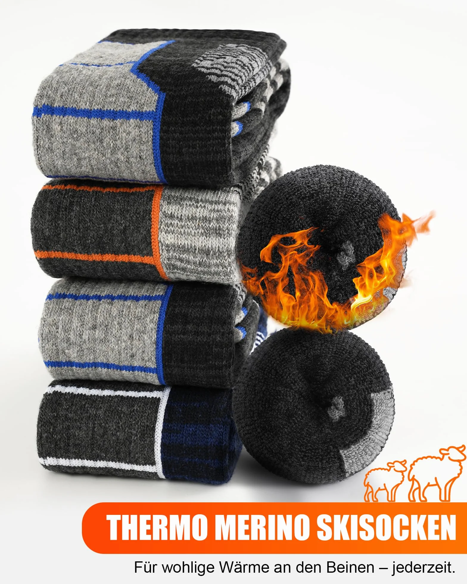 Niofind Calcetines de esquí de merino para hombre y mujer, 2 pares, de rizo completo, calcetines térmicos, calcetines cálidos de invierno, calcetines de esquí que absorben la humedad para clima frío