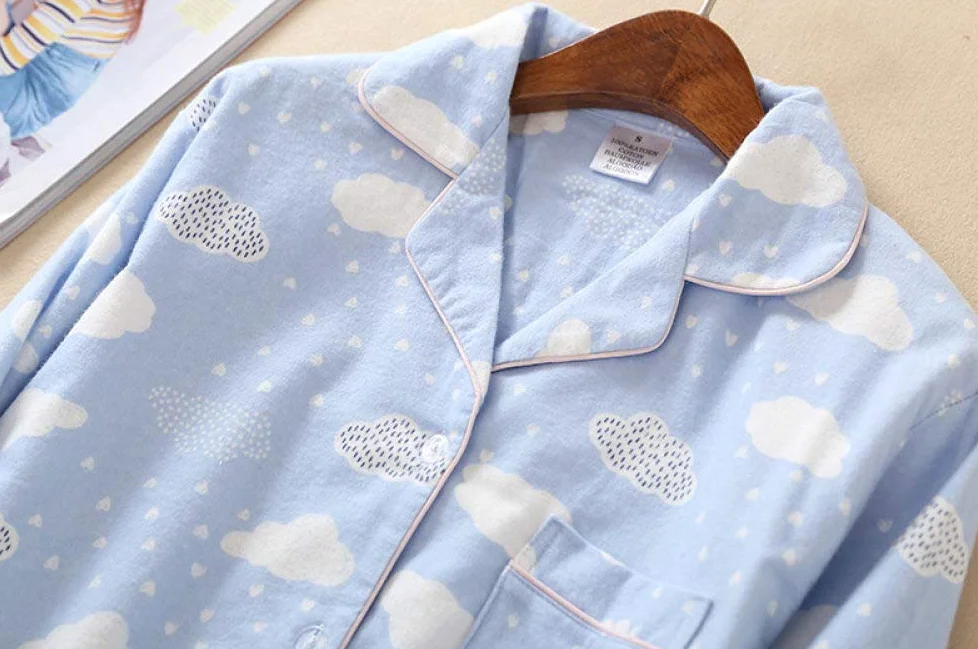 Conjunto De Pijamas De Mujer,Conjunto De Pijamas Suaves Con Estampado De Nubes Tejidas Conjuntos De Salón Con Botones Y Bolsillos En La Parte Superior Y Pantalones Pjs Set Ropa De Dormir De Manga La