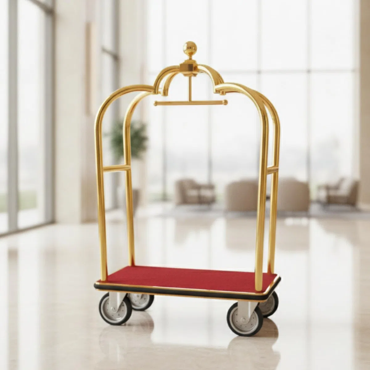 Carro de Equipaje para Hotel Carrito Maletero Portaequipajes Carro Porterero Acero Inoxidable Estructura Robusta Base Alfombrada Giratorios 4 Ruedas