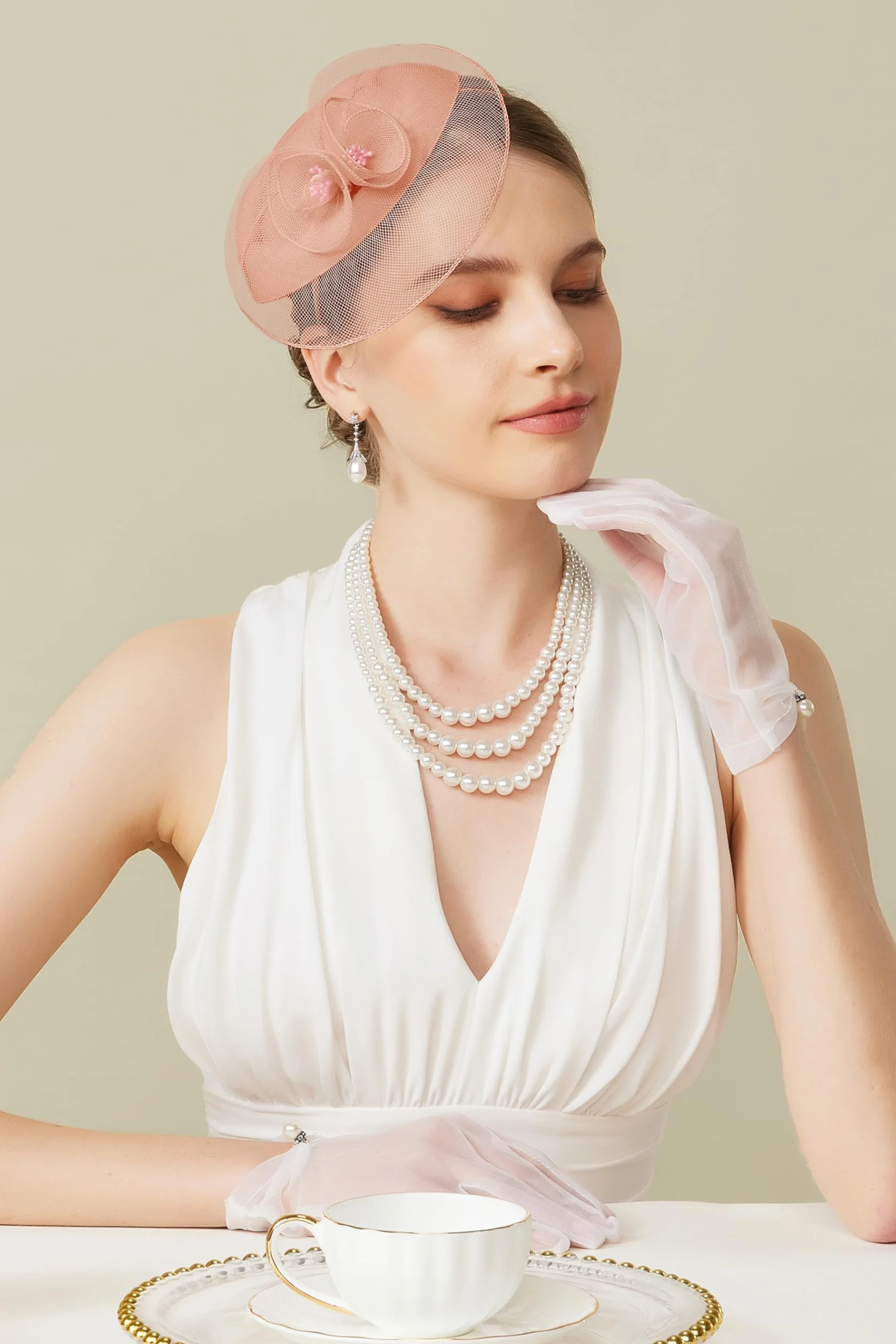 BABEYOND Tocado para mujer, elegante gorro con diadema de flores de malla y clip para el pelo para bodas, día de carrera de damas, fiesta de cóctel