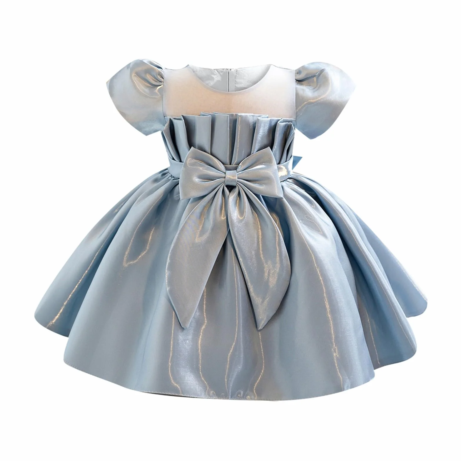 Vestido de fiesta niña princesa lazo manga abombada brillante tul elegante bautizo boda cumpleaños comunión baile