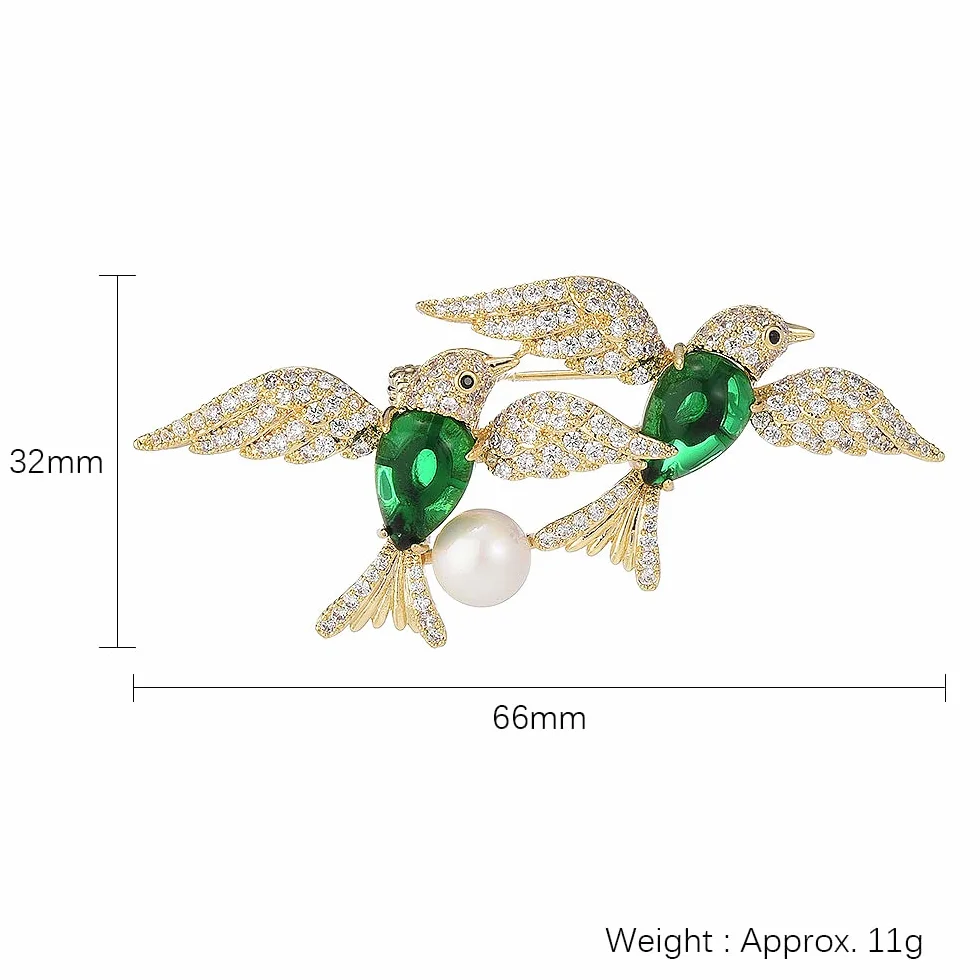 Broche con Forma de pájaro para Mujer, de Moda, para Solapa, con diseño de Doble Golondrina Volando y Perlas de imitación.