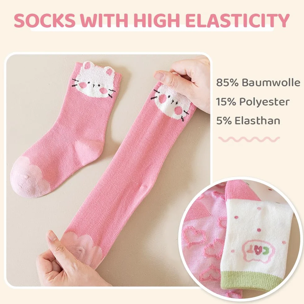 Calcetines para Niños Niña, Calcetines de Pantorrilla, Calcetine Deportivos Algodón Bonitos, Ternera de Rosa Calcetine Gifts para Niñas y Amigas, 5-8 años