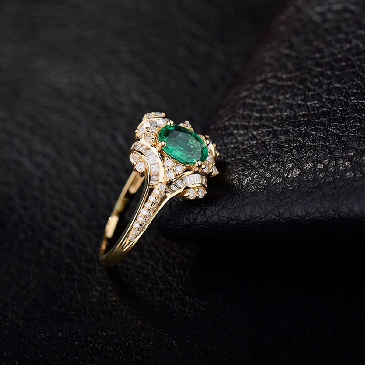 Anillos de oro amarillo de 18 quilates, anillos de esmeralda, oro verde ovalado, para mujer, alianza de boda, compromiso, joyería auténtica 750
