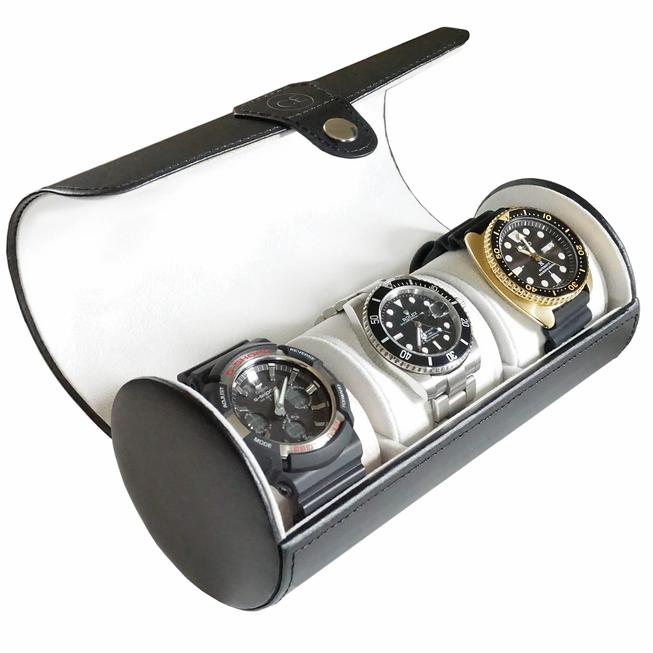 Case Elegance - Organizador de relojes, en rollo. Piel sintética.