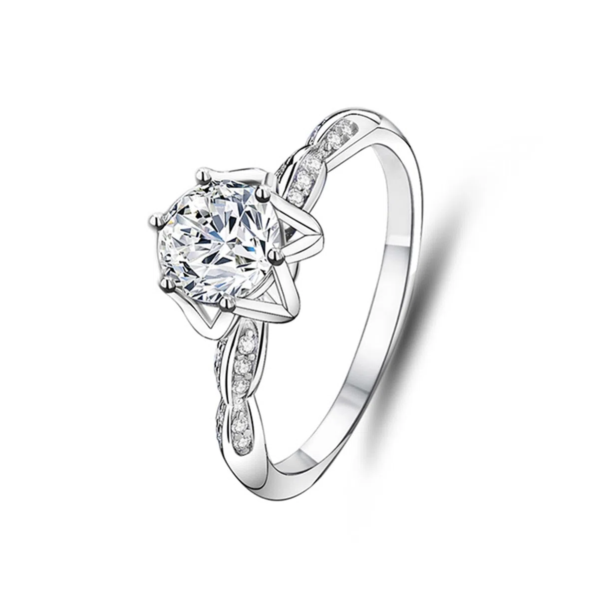 Anillo de mujer de oro blanco, anillos de boda elegantes con moissanite de 1 ct único anillo de boda de oro auténtico para mujeres