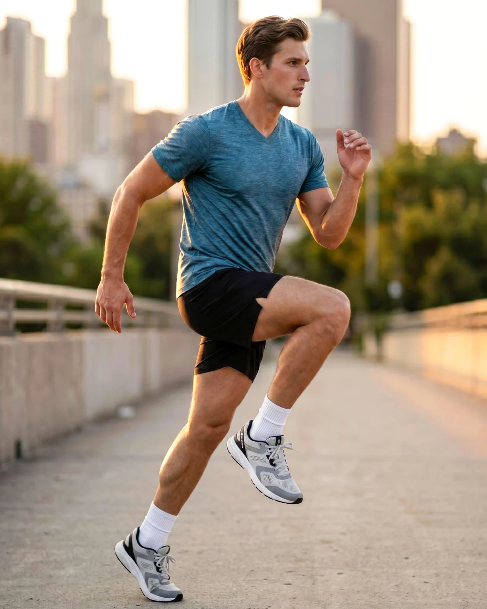 Real Essentials Paquete de 5: camiseta deportiva deportiva para hombre, con cuello en V, ajuste seco, absorbe la humedad