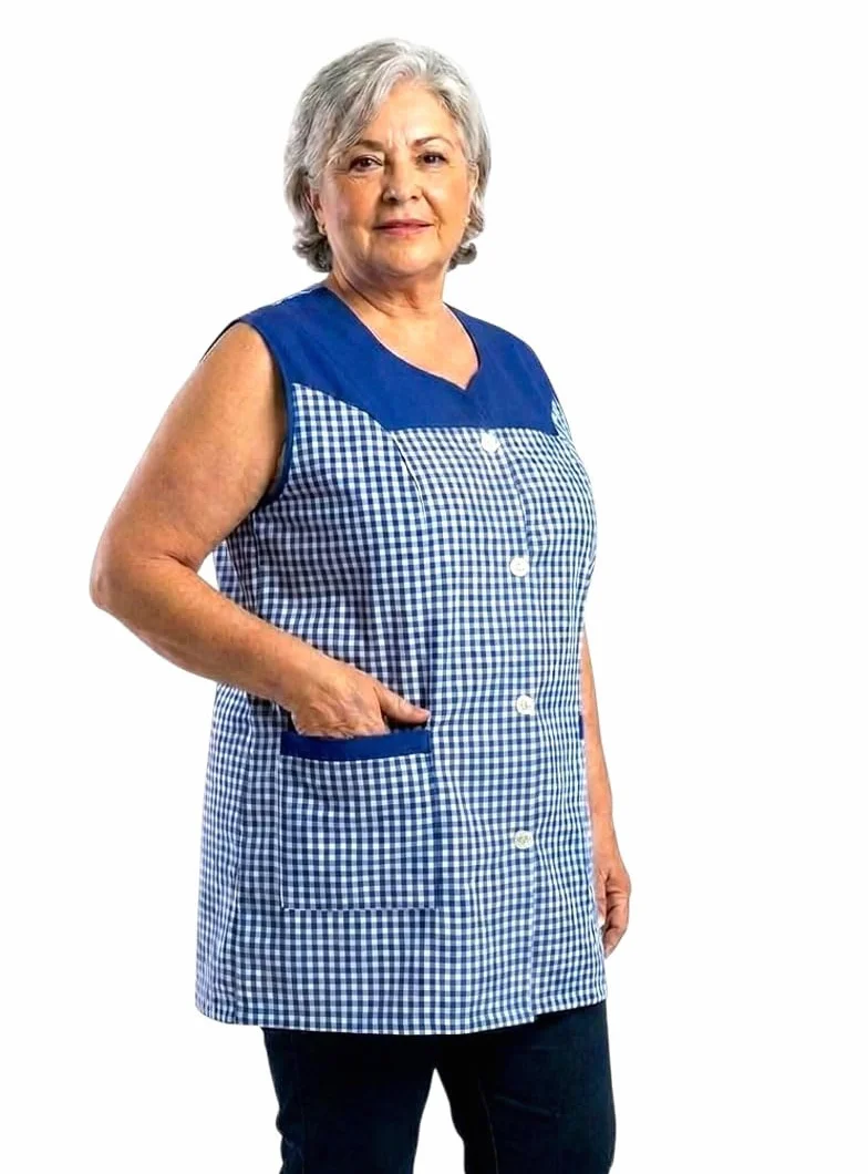Delantal botones clásicos sin magas. Casaca multiusos. mujer