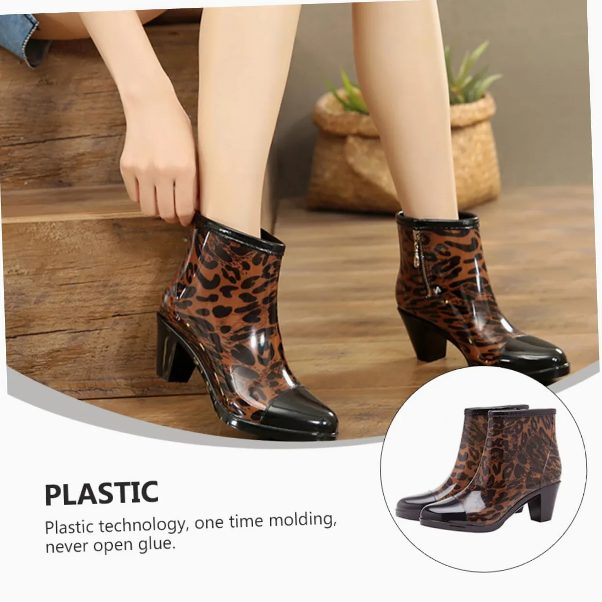 PartyKindom Botas de Lluvia Cortas de Pvc Tacón Alto para Mujer y Cremallera Lateral, Antideslizantes Diseño Elegante y Moda para Uso Diario