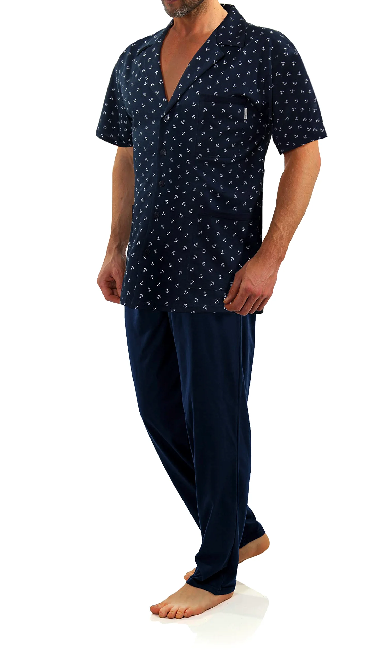 Sesto Senso Pijama Hombre Elegante con Botones Conjunto de Algodón con Manga Corta Pantalón Largo