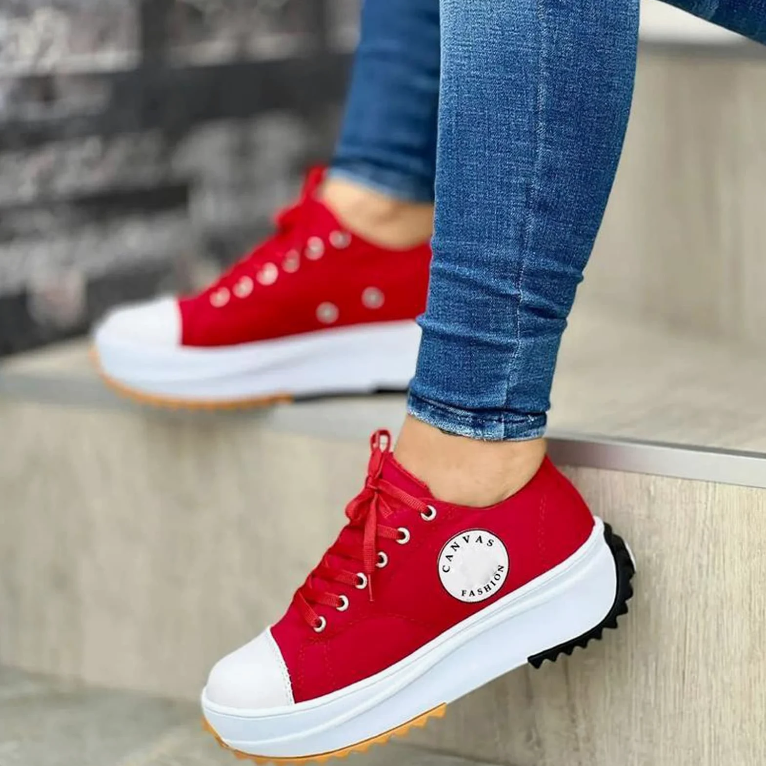 SAHRY Zapatillas De Moda De Lona para Mujer, Zapatos De Lona con Plataforma para Mujer, Respirable Zapatillas De Deporte De Las Señoras, Zapatos Deportivos De Ayuda Baja para Damas,Red-38