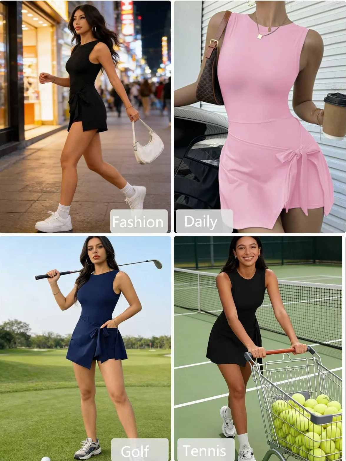 Vestido Tenis Mujer Athletic Dress con Pantalón Integrado Corto Bolsillos Minifalda Deportiva Golf Fitness
