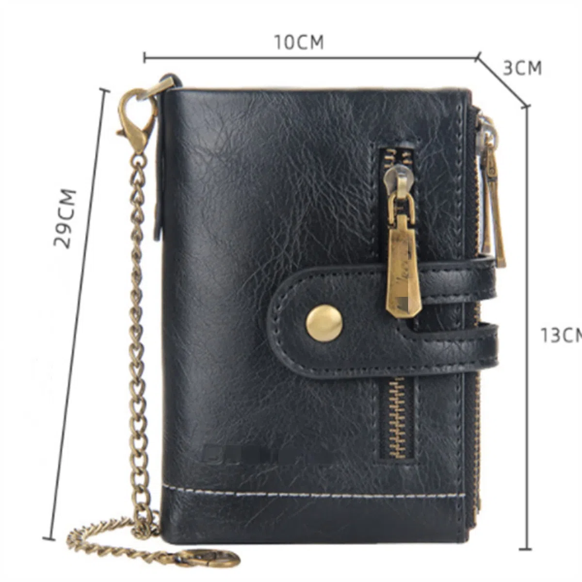 Cartera Cadena Piel Billetera multitarjeta for Hombre Vintage con Doble Cremallera Zero Wallet para Hombres(Schwarz)