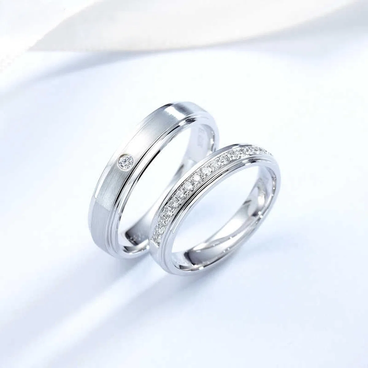 Alianzas de oro blanco 585, anillo de boda de oro auténtico de 14 quilates con diamante auténtico, anillo de compromiso apto para 4 mm, para mujer, talla 54 (17,2)