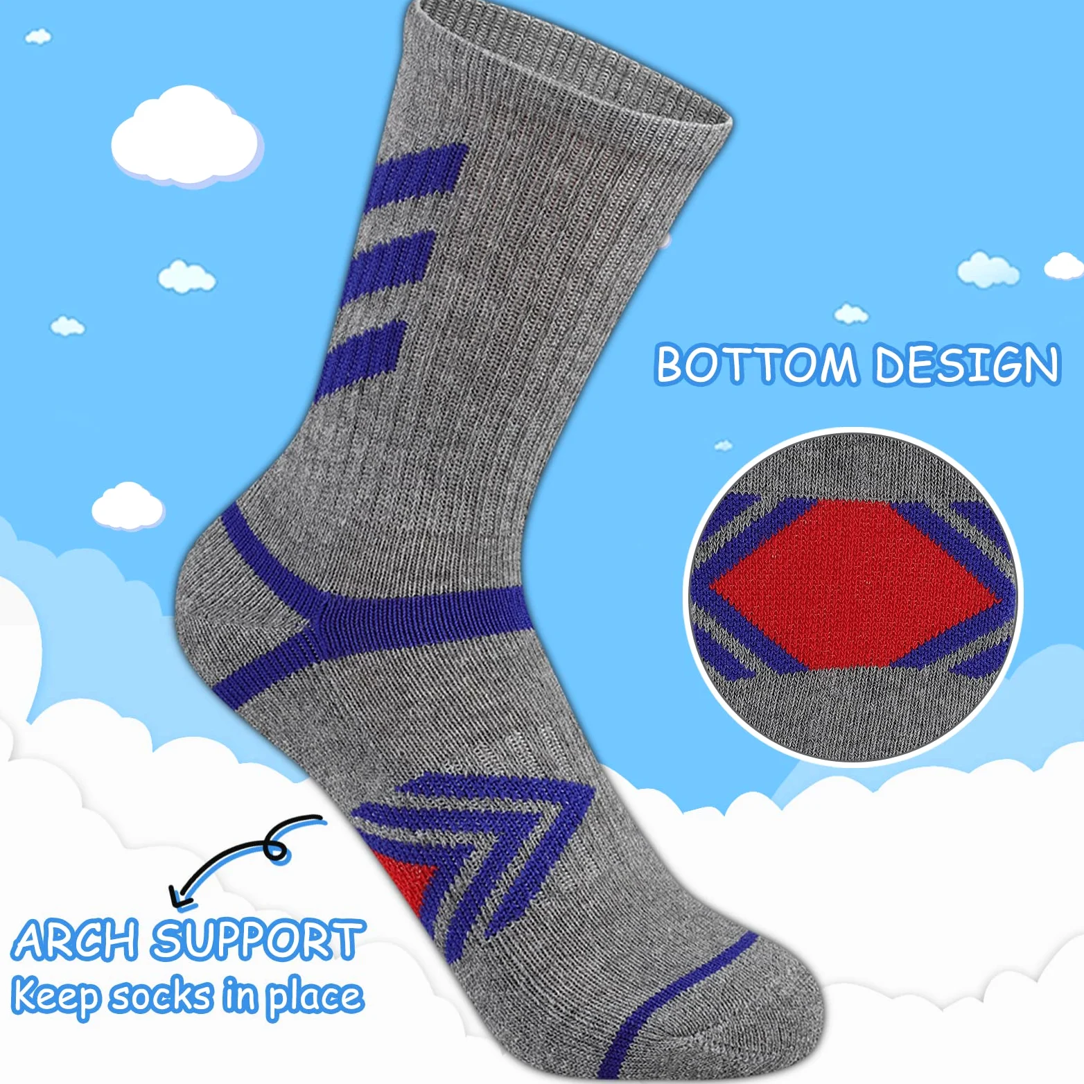 Comfoex Calcetines deportivos largos de algodón para niños, medio acolchado, 6 pares