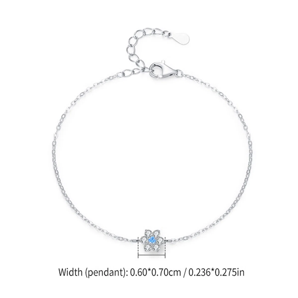 Pulseras Oro Blanco Mujer 9Kilates / 14Kilates / 18Kilates, Flor con Aguamarina y Diamante Creado, Cadena Extensible 16 CM + 5 CM, Pulsera de Mujer Ajustable Plata Azul Claro