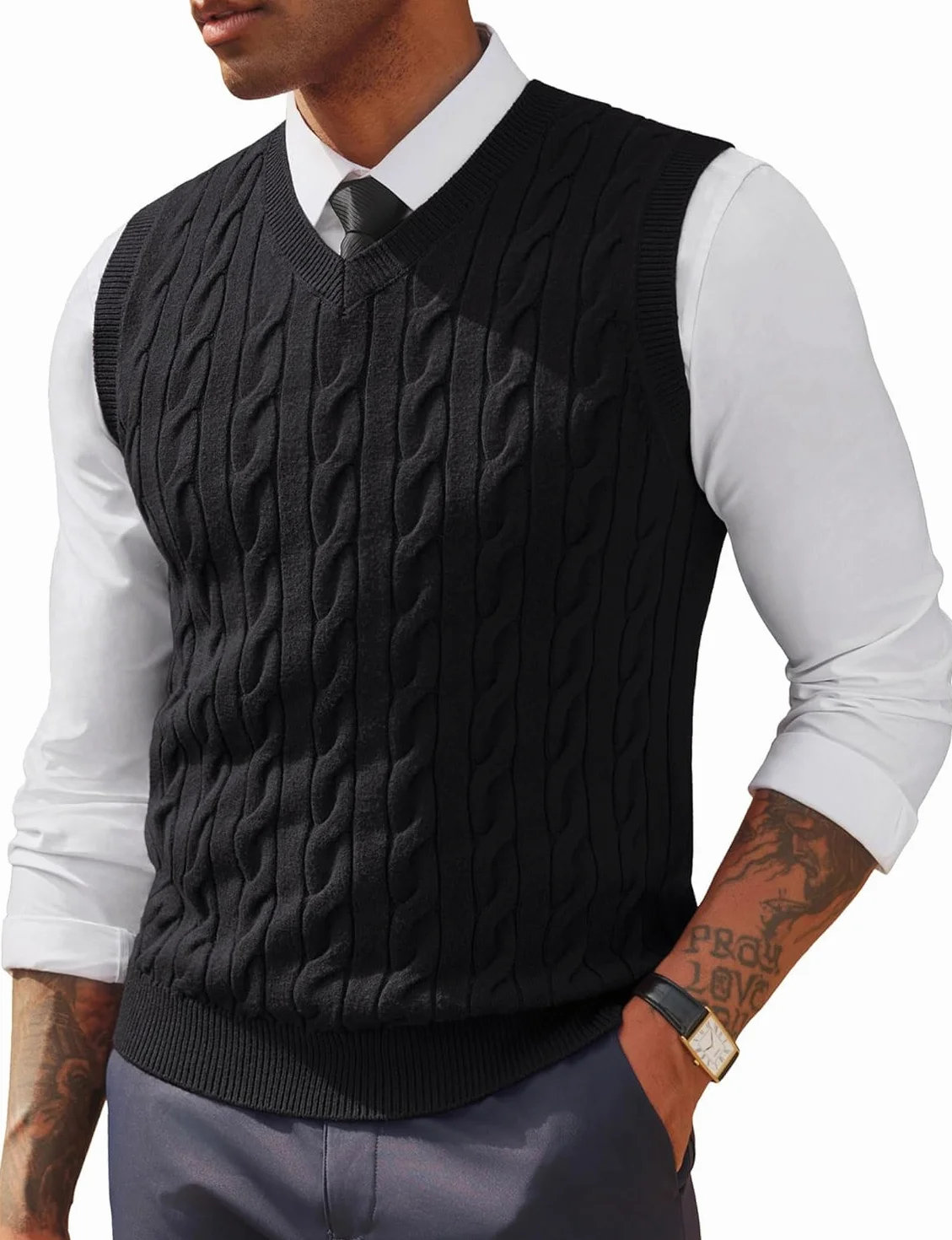 PJ PAUL JONES Chalecos tipo suéter para hombre, cuello en V, tejido trenzado, sin mangas, suéteres casuales