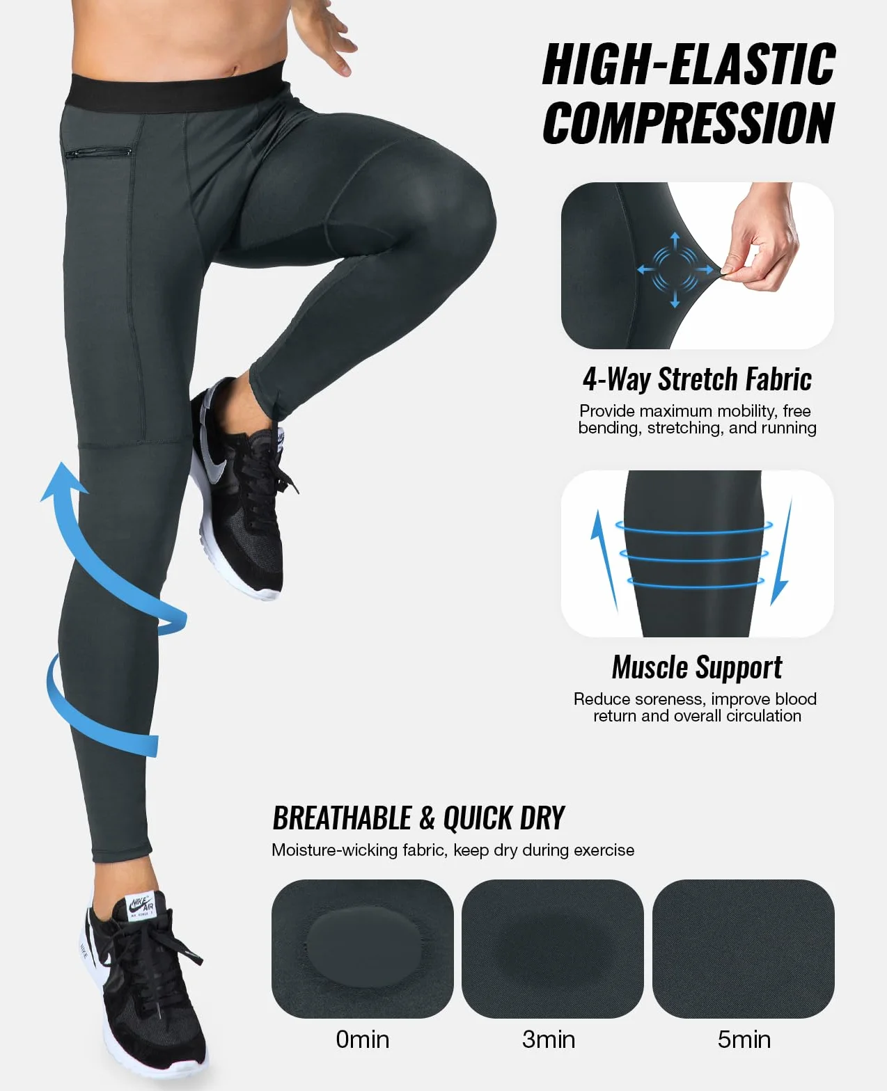 Niksa Mallas Hombre Running Leggings De Compresión 2 Piezas