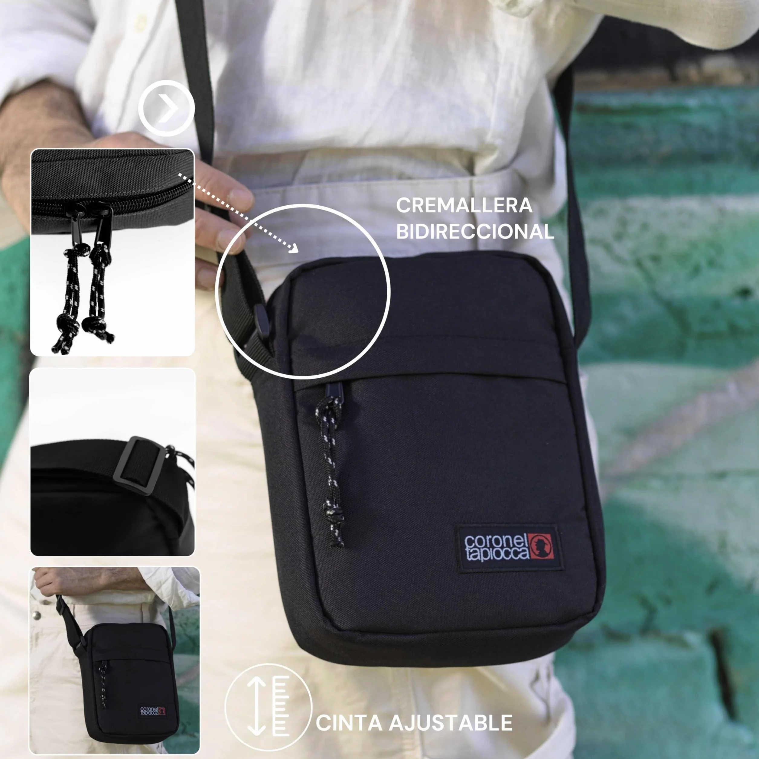 Coronel Tapioca – Bandolera para hombre estilo casual | Bolso hombre bandolera compacto con múltiples compartimentos | Ideal para uso diario, viajes o trabajo