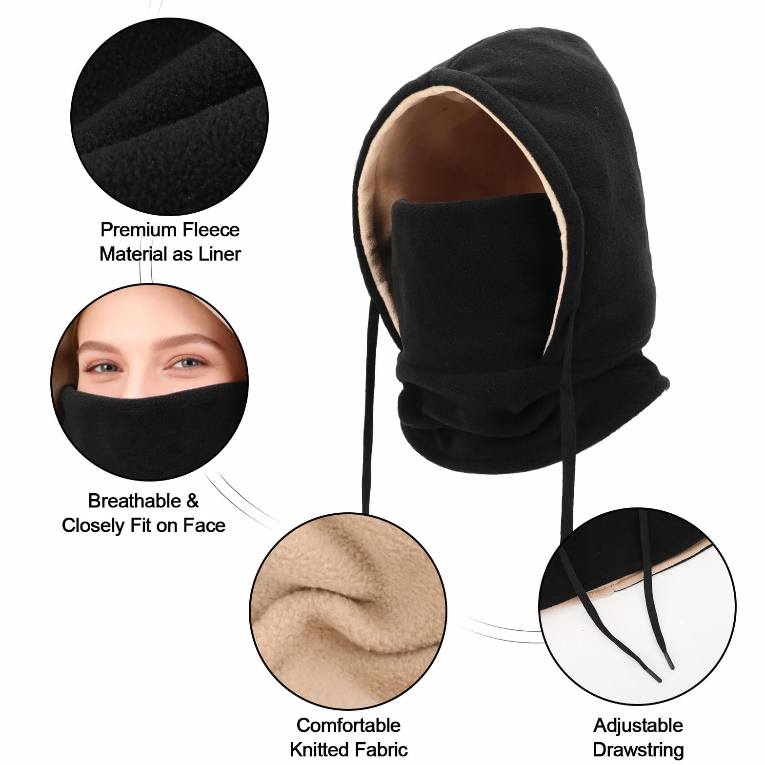 TAGVO Pasamontañas Invierno Capucha Polar Máscara de Esquí, Balaclava Termico de Forro Polar Multifuncional Pasamontañas de Ciclismo Capucha para Hombre y Mujer