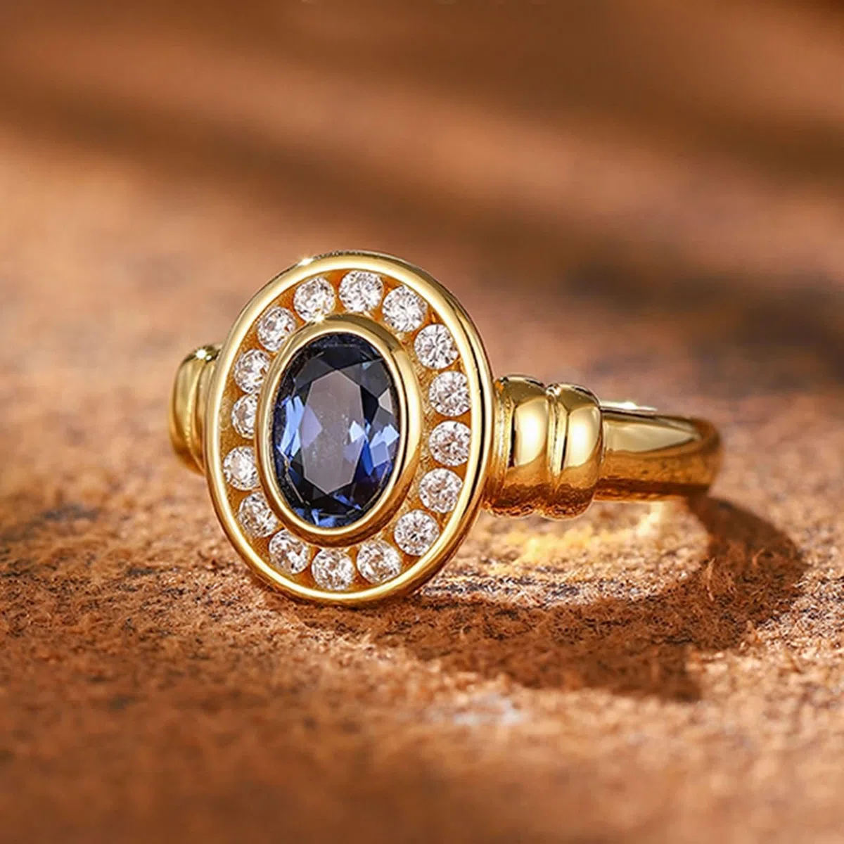 Anillos Promesa Oro Amarillo Mujer 9K / 14K / 18K, Oval con Zafiro de 1,2 ct y Moissanita, Anillo Oro Azul Boda Mujer