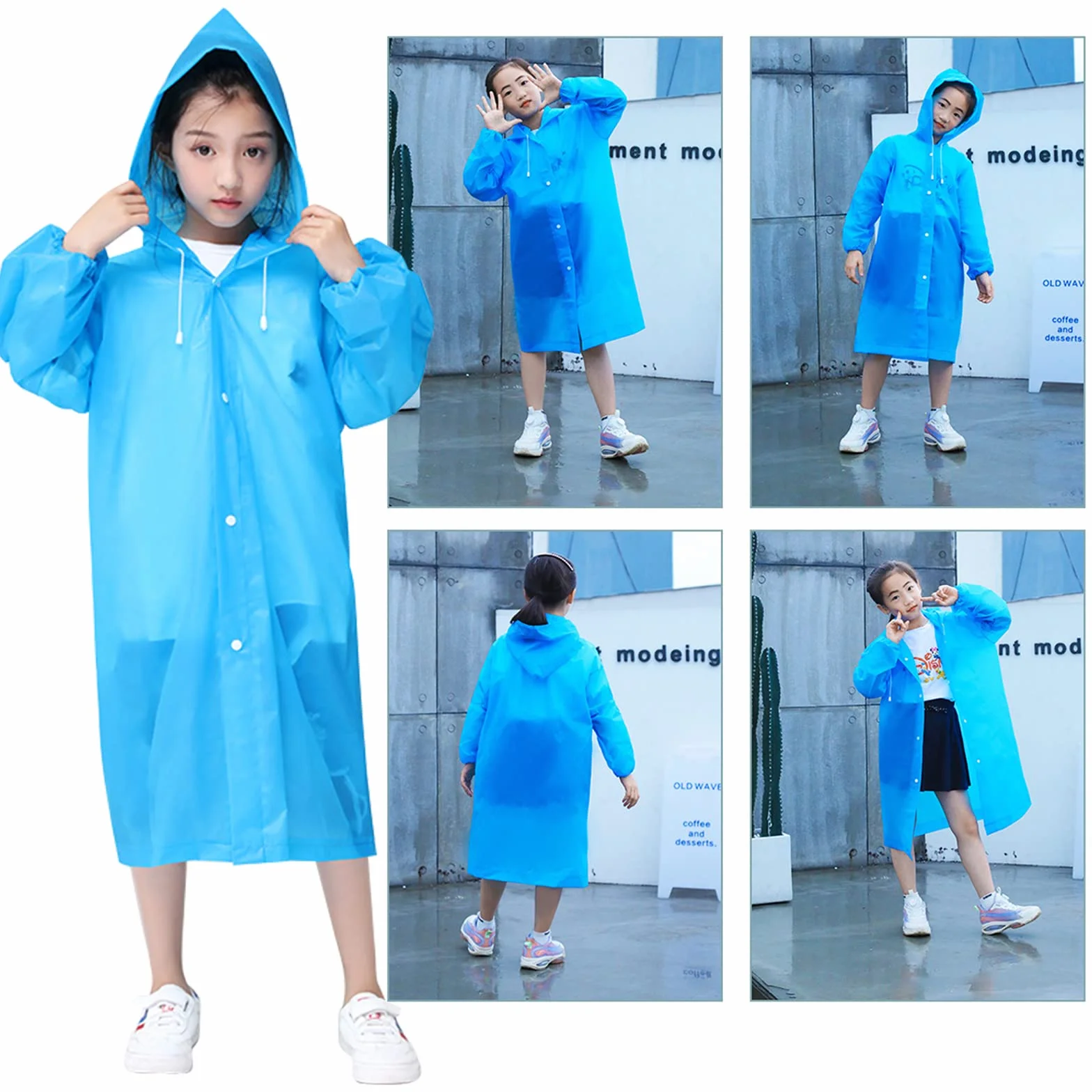 2 Piezas Chubasquero para Niños, Espesar EVA Chubasqueros Impermeable Chaquetas de Lluvia para Niños Niñas Chubasquero Lluvia Reutilizable con Capucha Capa de Lluvia Poncho de Lluvia (Rosa+Azul)