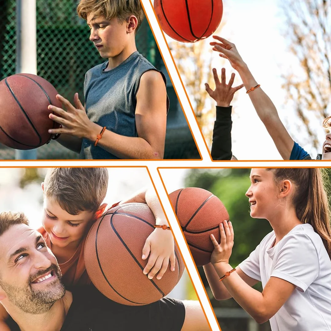 Pulsera de la amistad de 2 piezas, cuerda negra y naranja, colgante de baloncesto de silicona 3D, pulsera de baloncesto para niños, un gran regalo para los amantes del baloncesto.