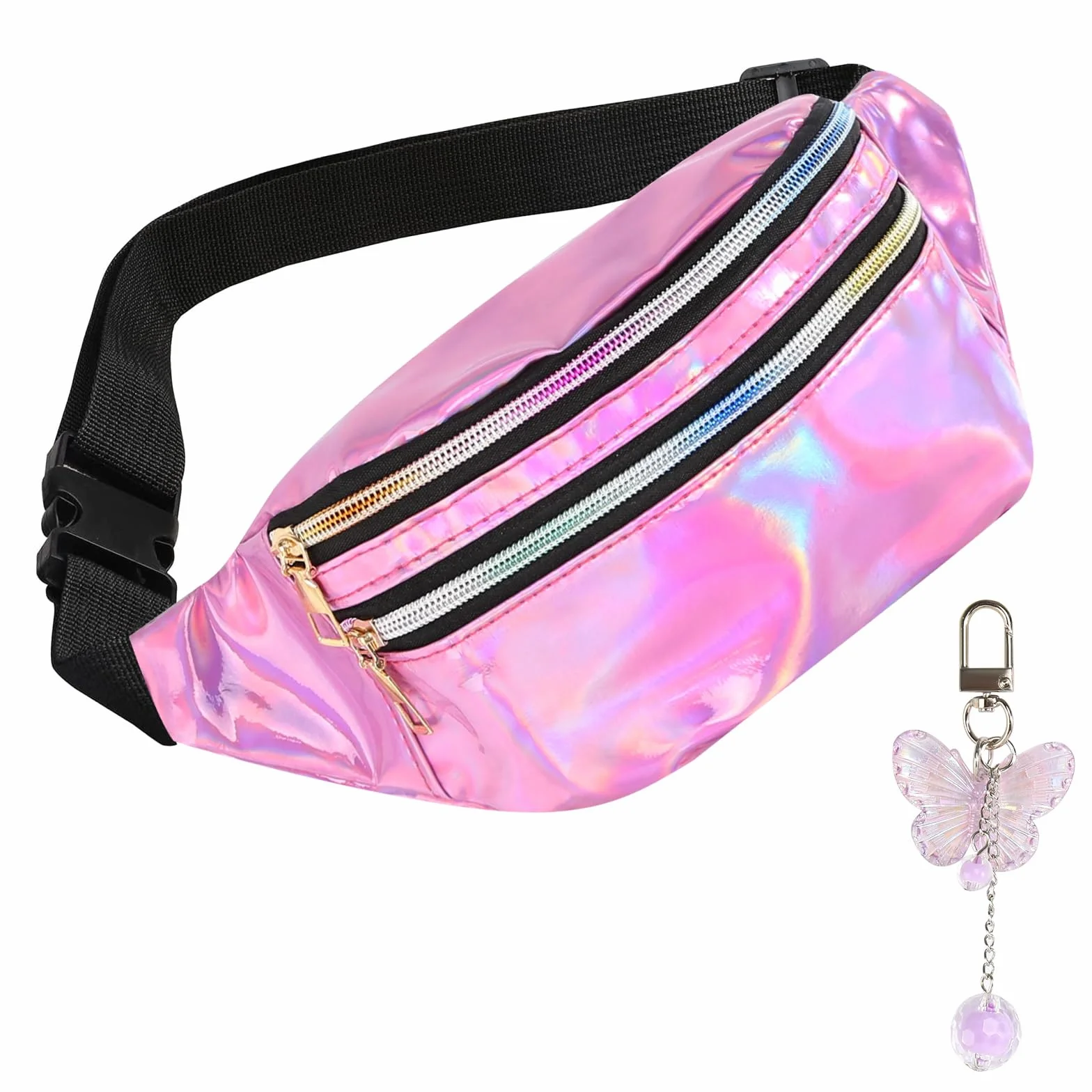 Riñonera Multicolor para Mujer, Niña y Niño con Decoración de Mariposa - Elegante Hipbag para Festivales, Morado, Talla Única, Diseño