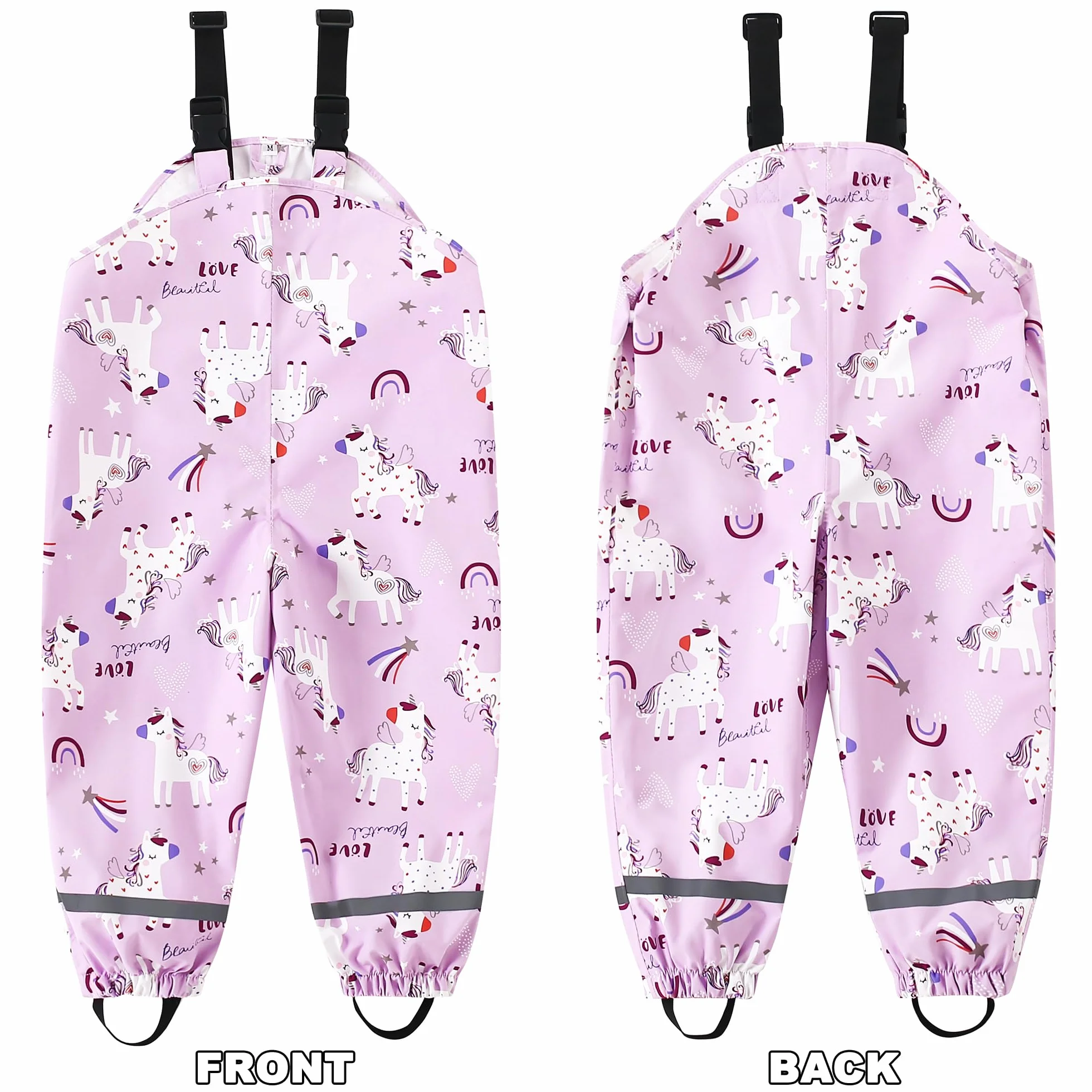 Fewlby Pantalon Impermeable Niñas, Pantalones Barro Peto de Lluvia Niños Mono Impermeable con Tiras Reflectantes Chubasquero Outdoor Traje Impermeable