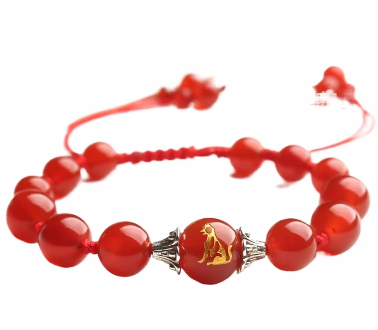 Feng Shui， Piedra Preciosa Natural, Hilo Rojo Riqueza 12 Amuleto Animal Suerte Ajustable Proteger de los Malos espíritus Mujeres, Perro