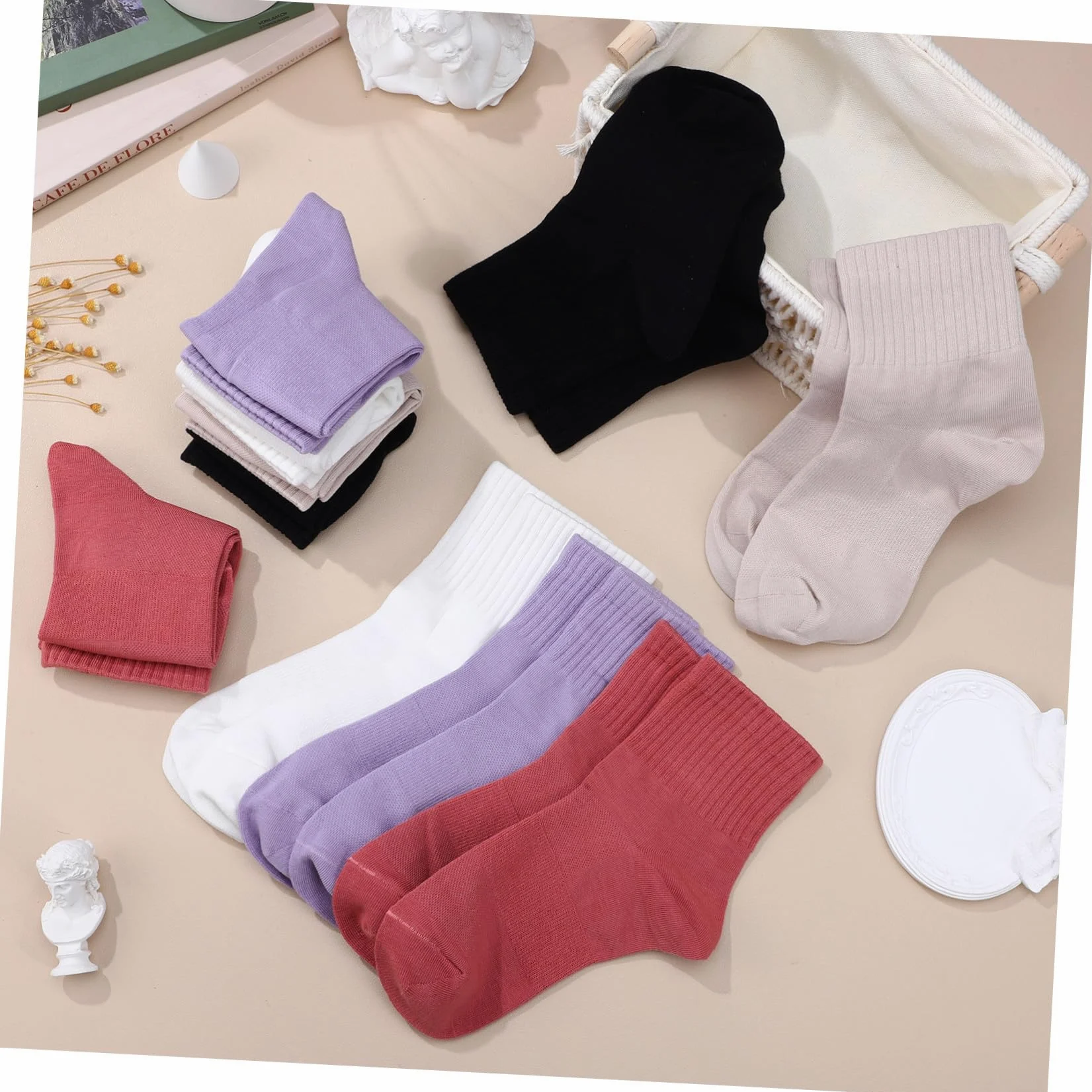 Didiseaon 10 pares Calcetines de Algodón para Mujer de Medias Tobilleras Transpirables de Alta Absorción de Sudor Sujeción Elástica y Fino para Diario y Deporte