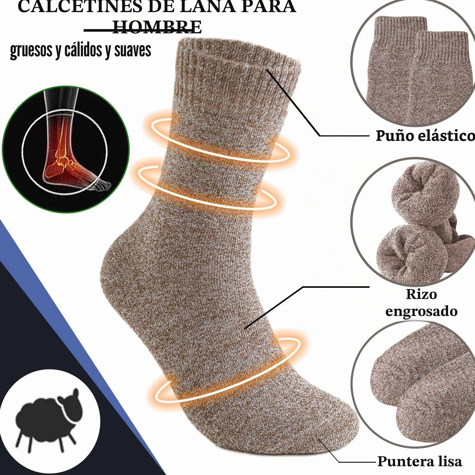VoJoPi Calcetines Térmicos Hombre, 5 Pares Calcetines Hombre Invierno con Rizo Suave, Cómodos y Transpirables para Senderismo Running Esquiar Deportes, Talla 39-45