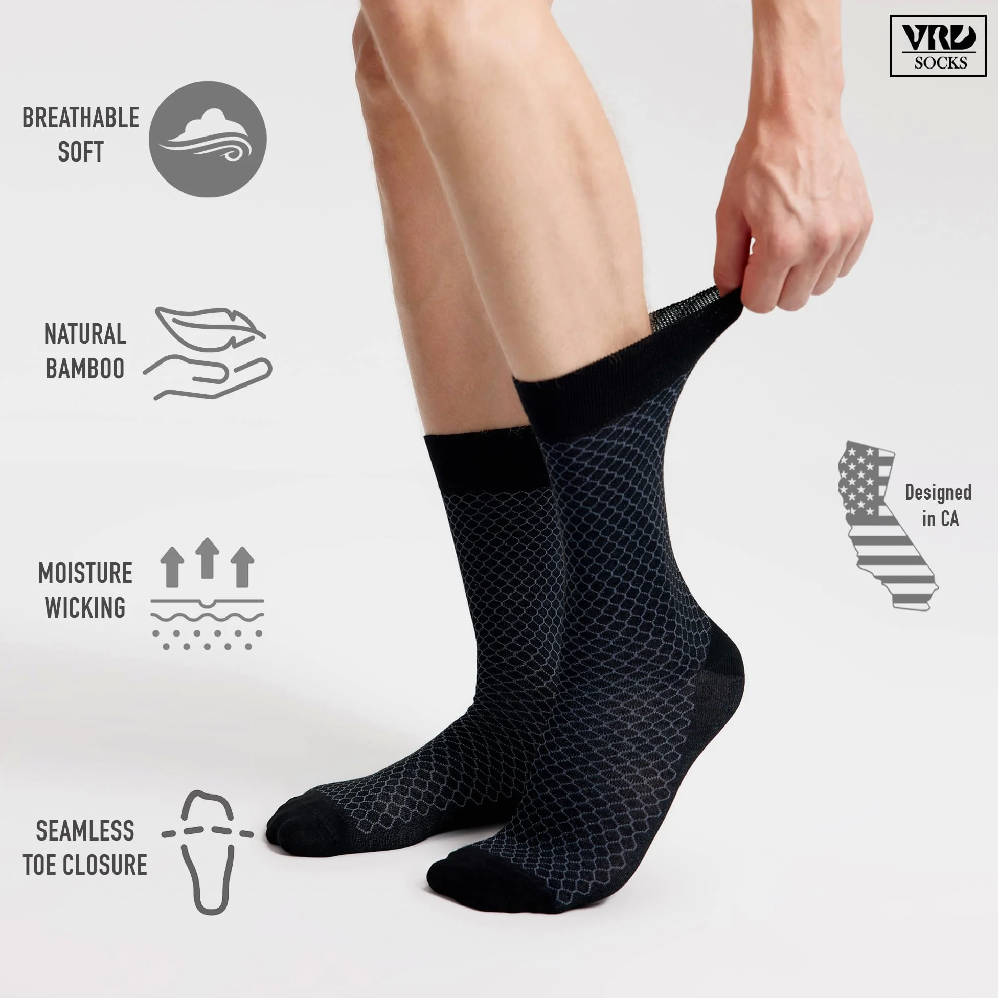 VRD - Calcetines de vestir para hombre, paquete de 5 calcetines de bambú para hombre, longitud a media pantorrilla, calcetines de regalo para hombre, talla 8-13