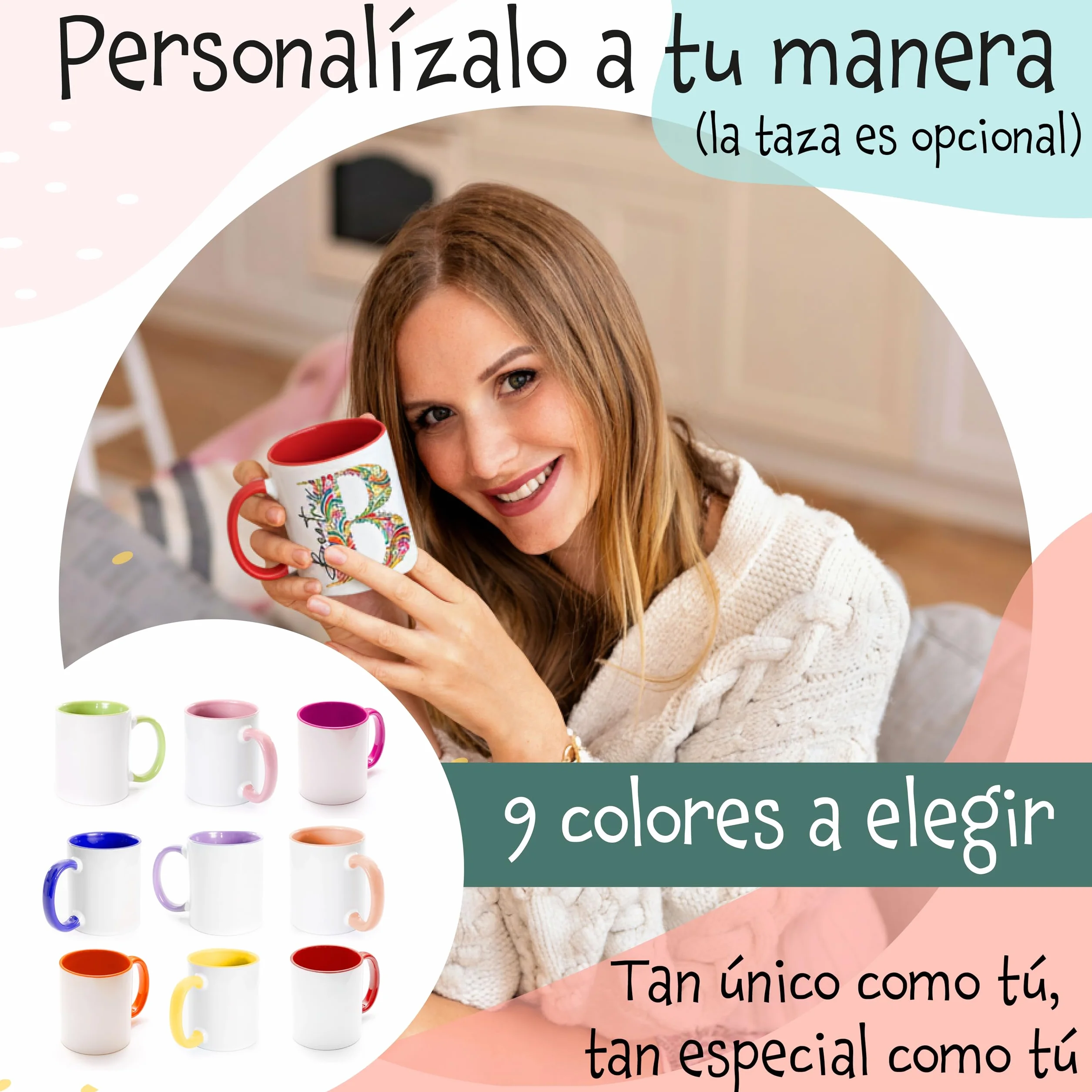 Set Regalo Personalizado Mujer – Tote Bag con Inicial y Nombre + Botella a Juego | Opción de Añadir Taza Personalizada con Mensaje y Color – Hecho a Mano en España