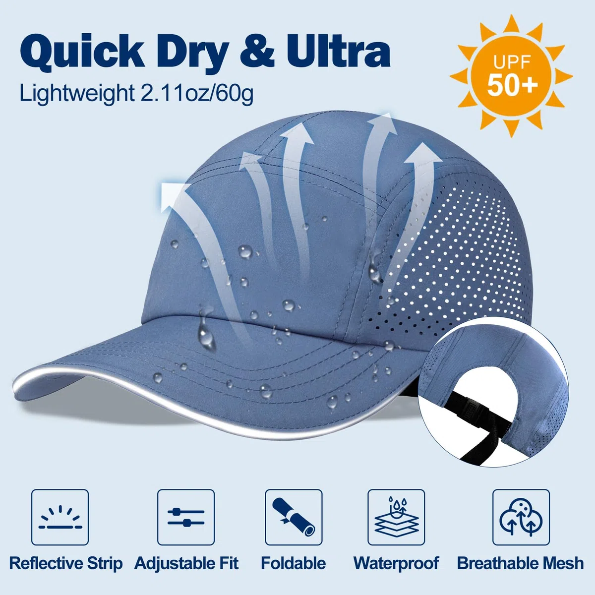 MEJORMEN Gorra de béisbol de malla de secado rápido para hombre, transpirable, ajustable, ligera, para exteriores
