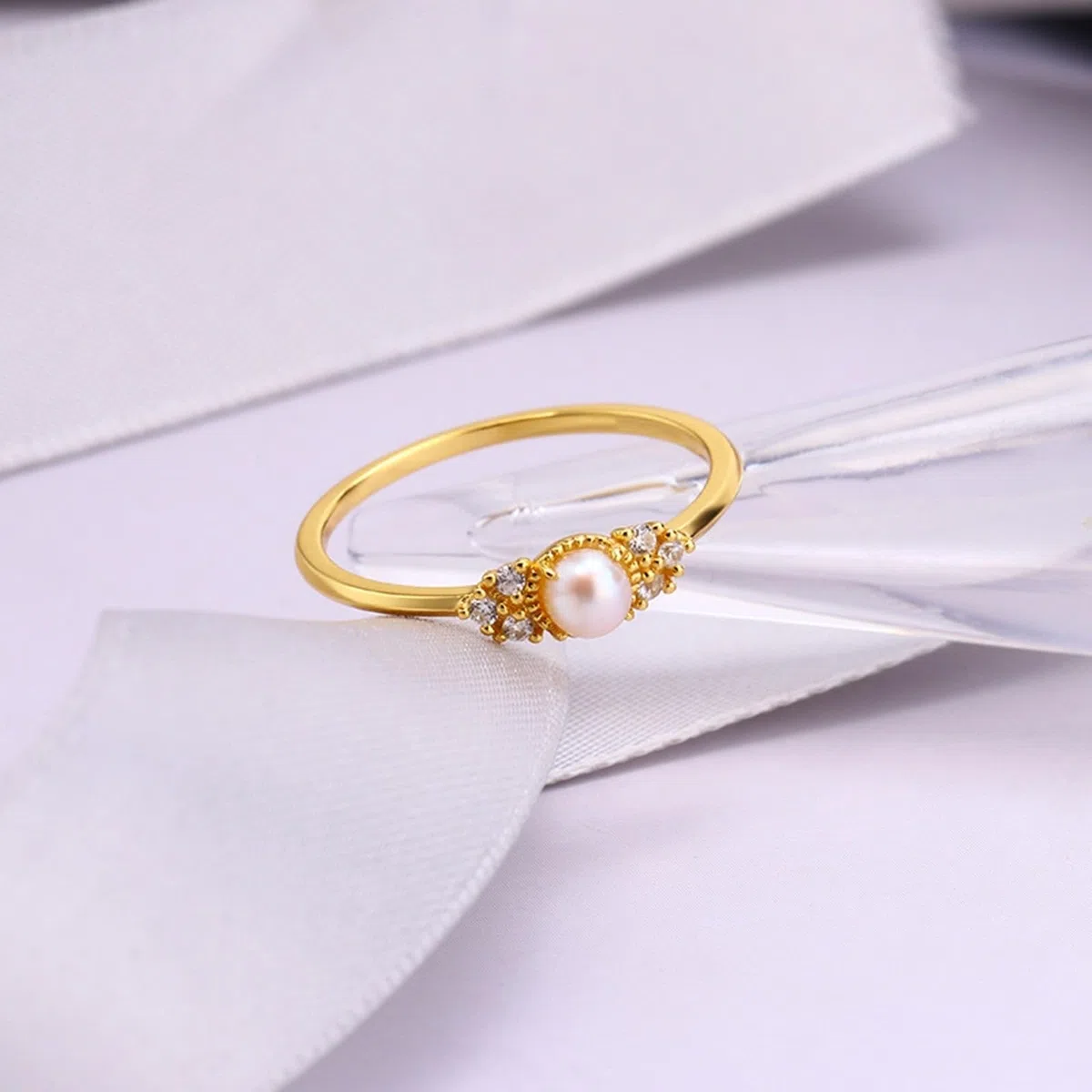 Anillo solitario de oro amarillo Au 375/585/750, joya auténtica con perla, forma clásica
