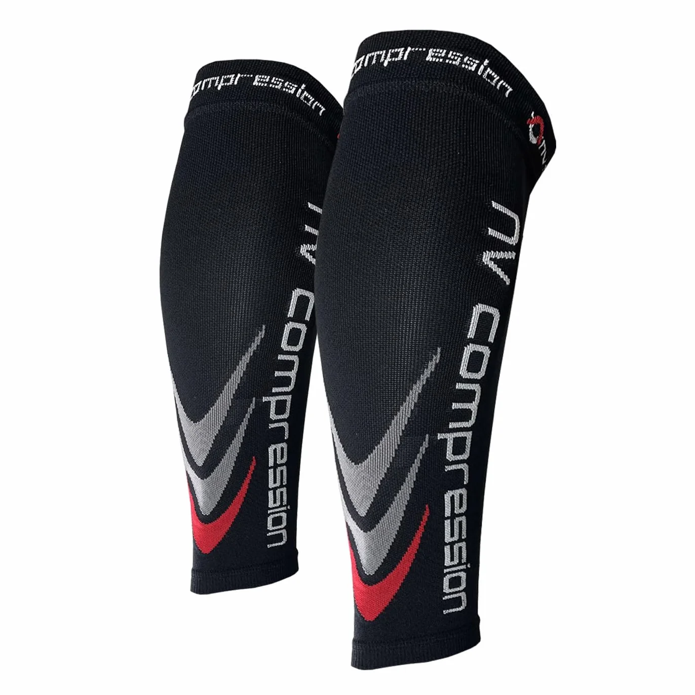 365 Calentadores de pantorrilla de compresión Negros - Compression Calf Sleeves - Black - For Sports Recovery, Work, Flight - Running, Cycling, Fitness, Gym, Golf (Negro/Rojo, Med)