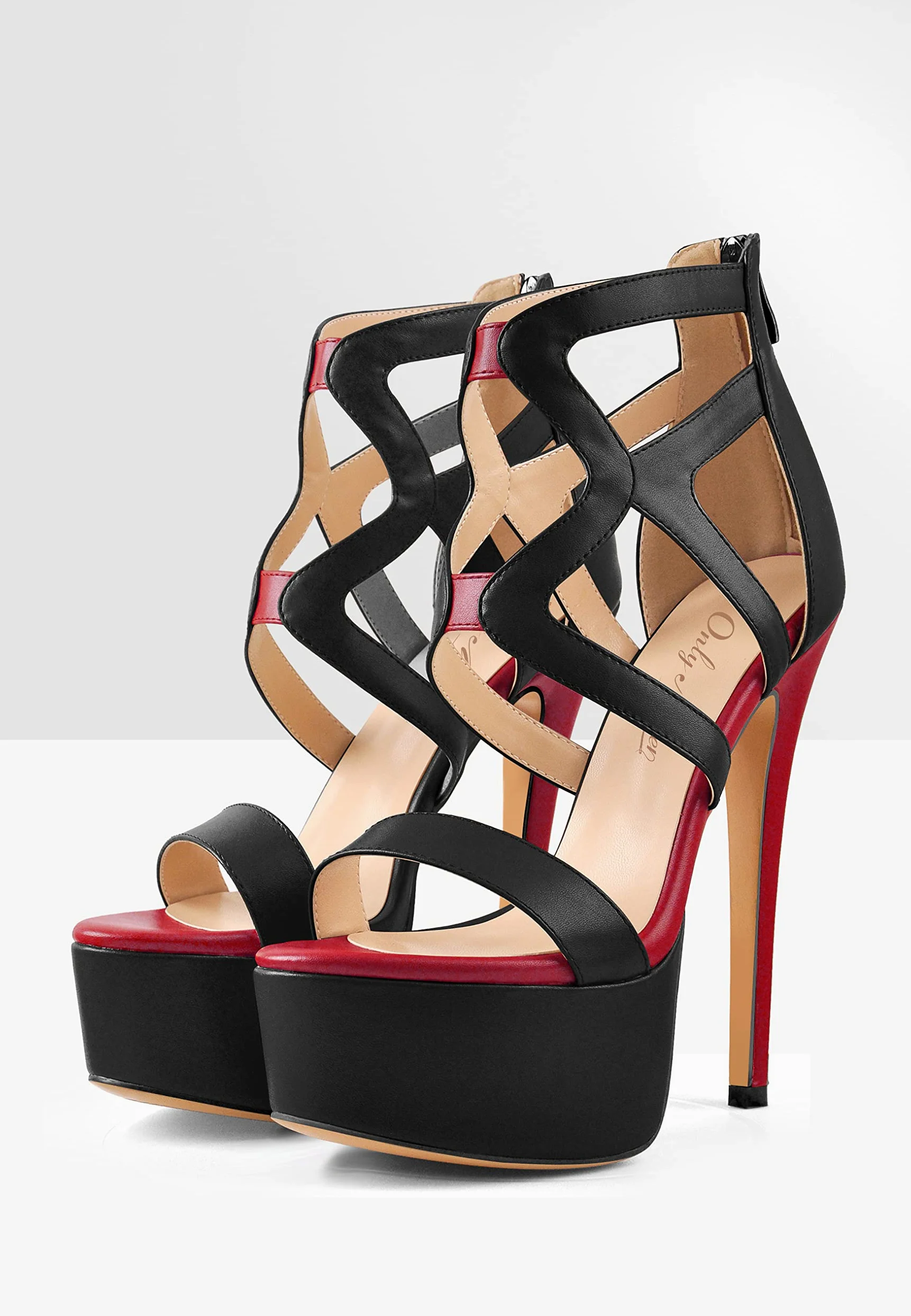 Only maker Sandalias de mujer con plataforma, brillantes metalizadas, con tiras, color dorado