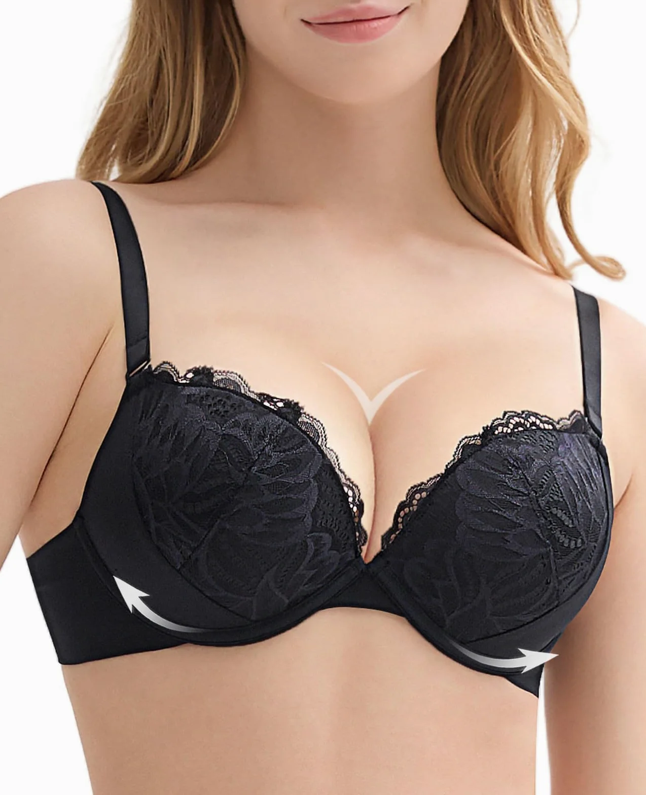 Sujetador acolchado grueso push up de encaje con aros para mujer, añade una copa