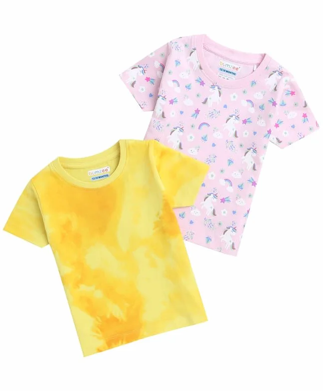 BUMZEE Peb9207 - Pack de 2 camisetas de algodón para niña, corte regular, media manga, para niña