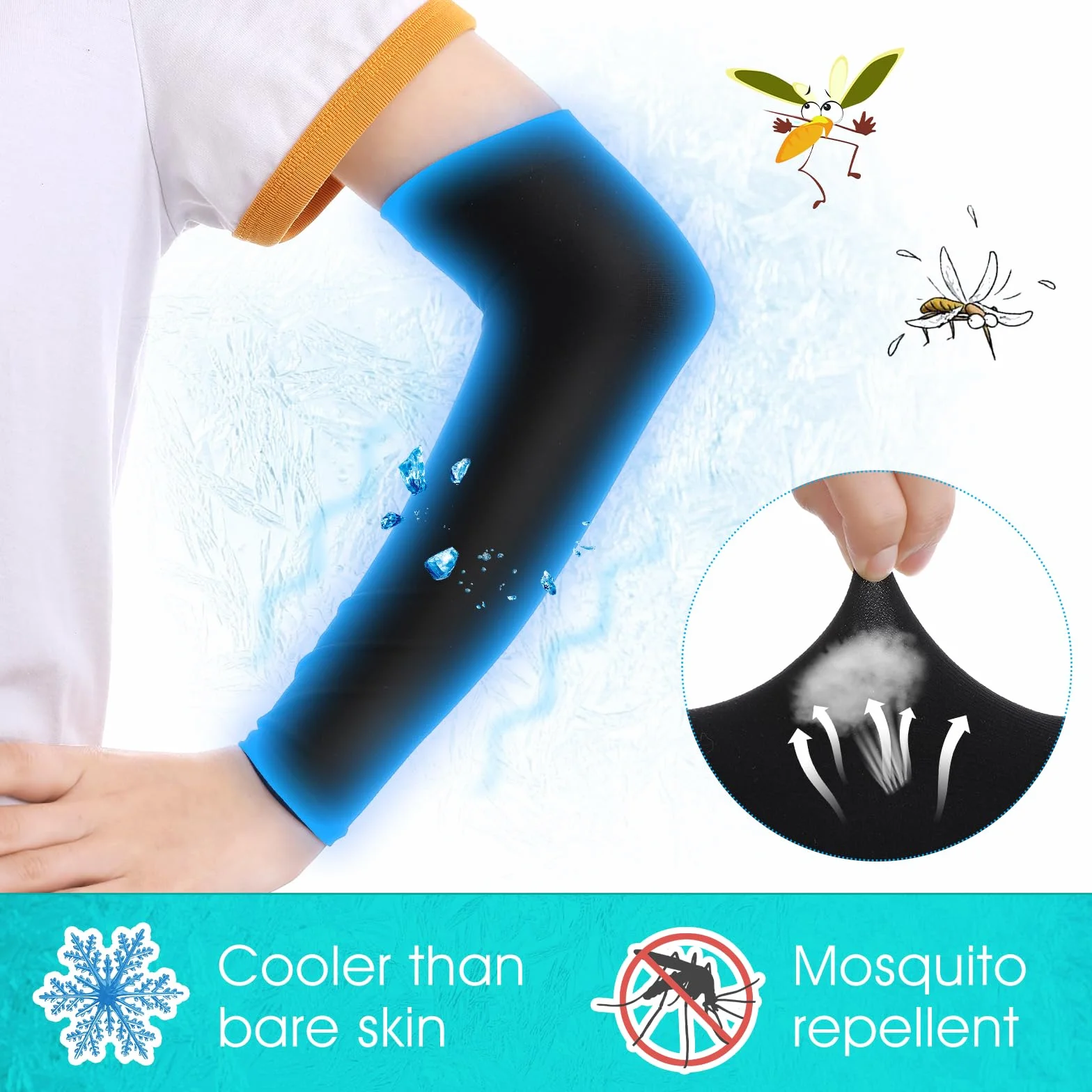 Telooco 2 Pares Mangas Niños Mangas de Protección Solar Protectores de Brazos Negro Blanco Seda de Hielo Comprimida Anti-UV Anticortes para Niños y Niñas