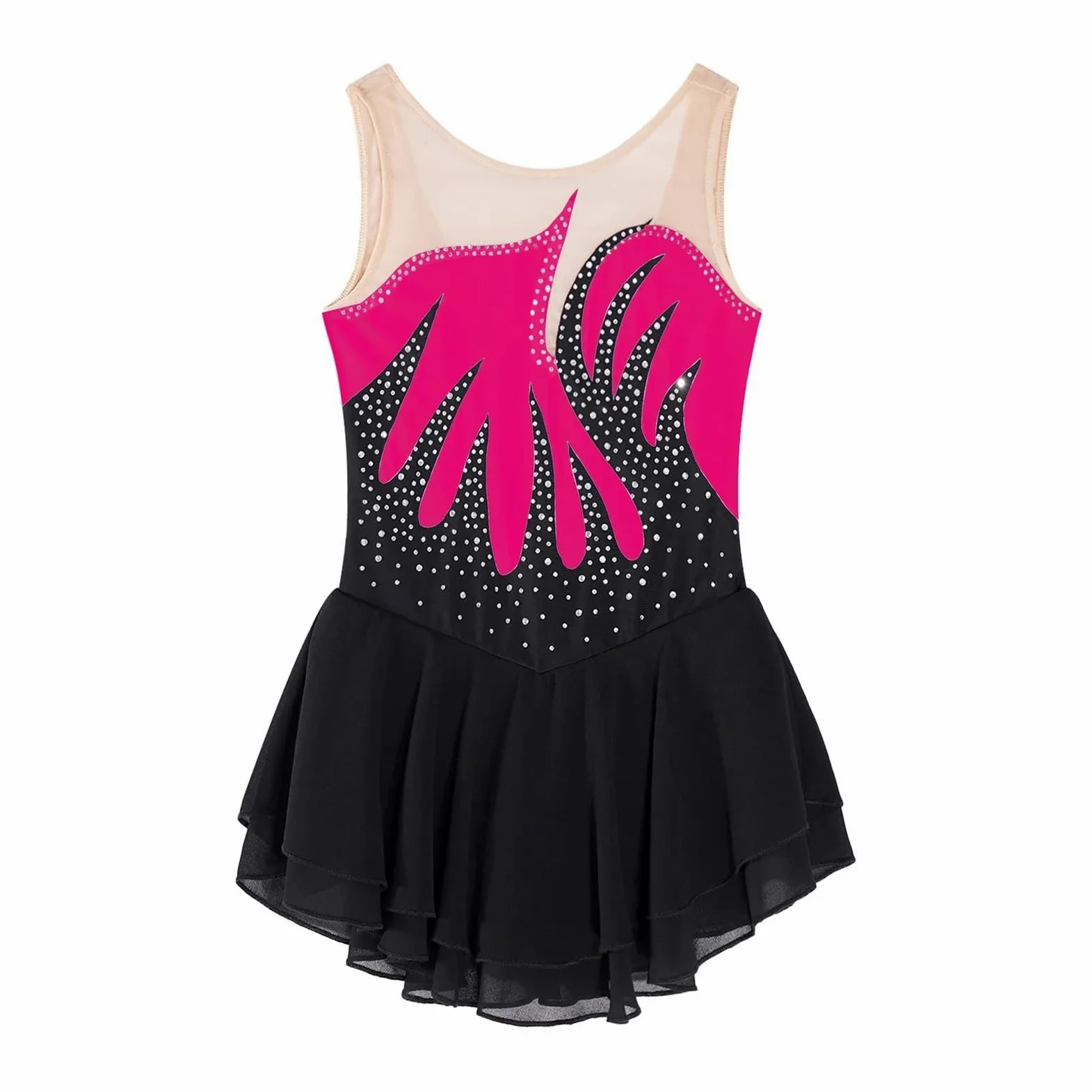 Vestido de Patinaje Artístico Traje de patinaje artístico for niña, sin mangas, con diamantes de imitación, for danza, gimnasia, ballet, danza lírica