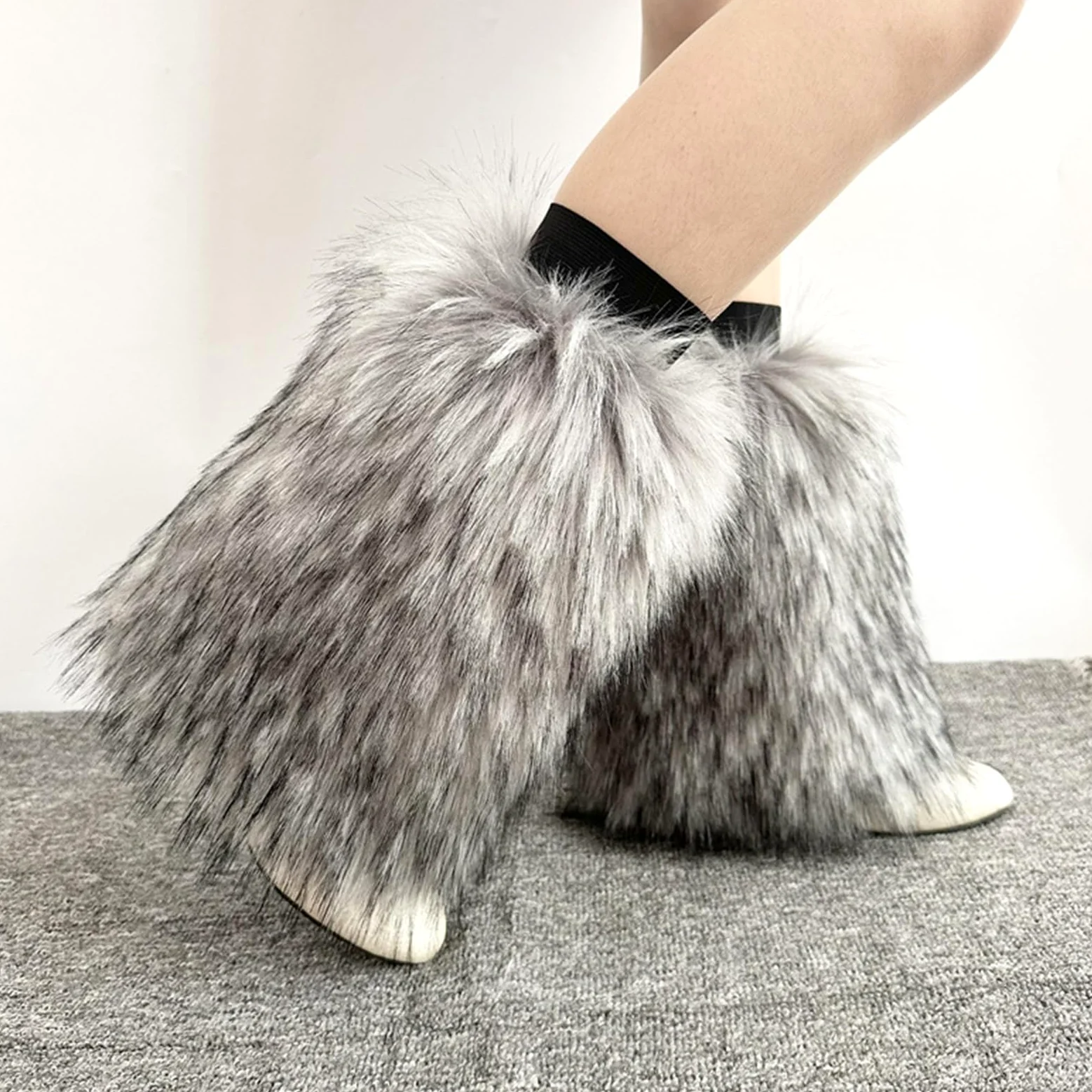 Calentadores de piernas de piel sintética para mujer, para invierno, cálidos, para botas, acogedores, Navidad, Halloween, fiesta, disfraz de cosplay