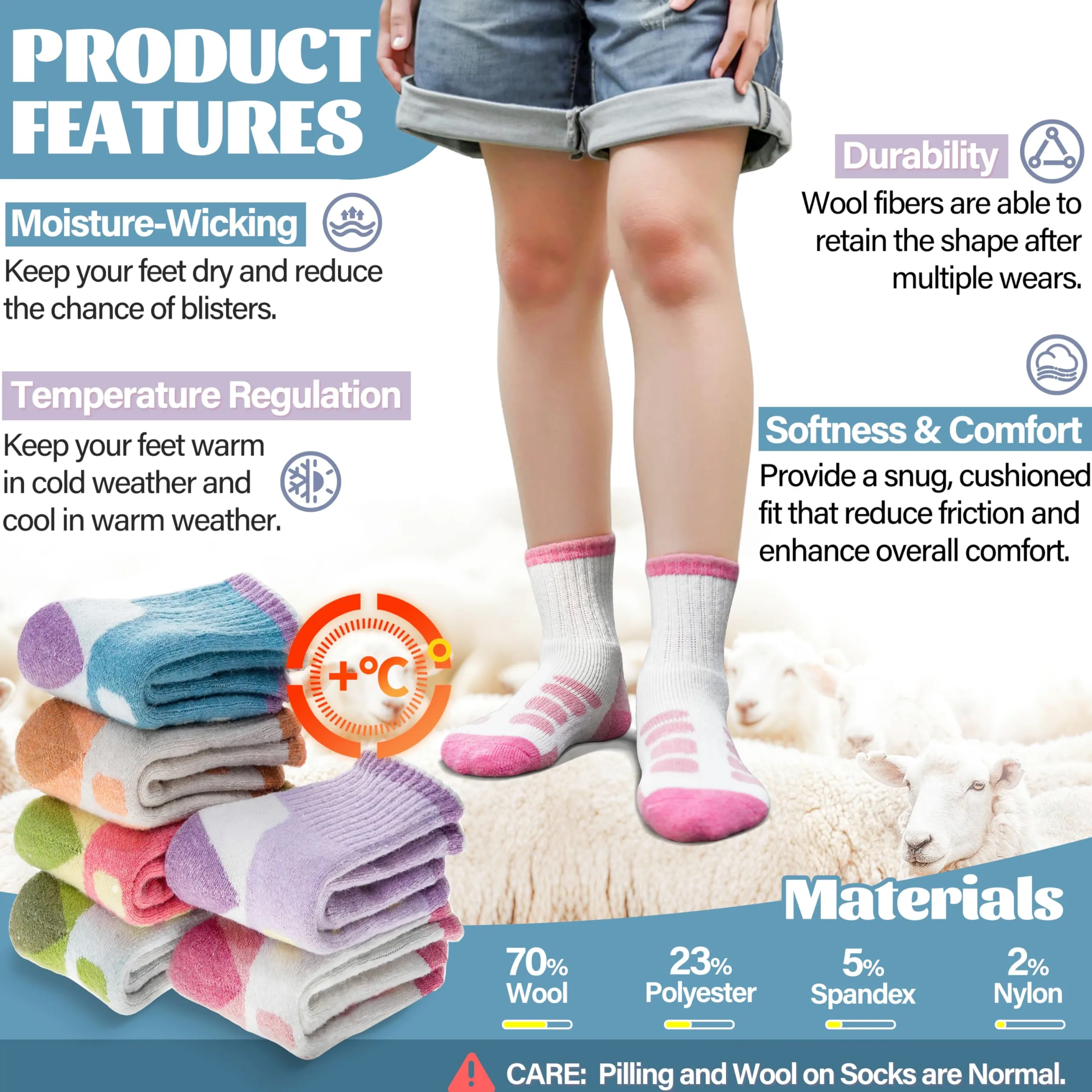 Anlisim Calcetines de senderismo de lana merino para niños y niñas, térmicos, cálidos, para invierno, calcetines gruesos para regalo, 6 pares