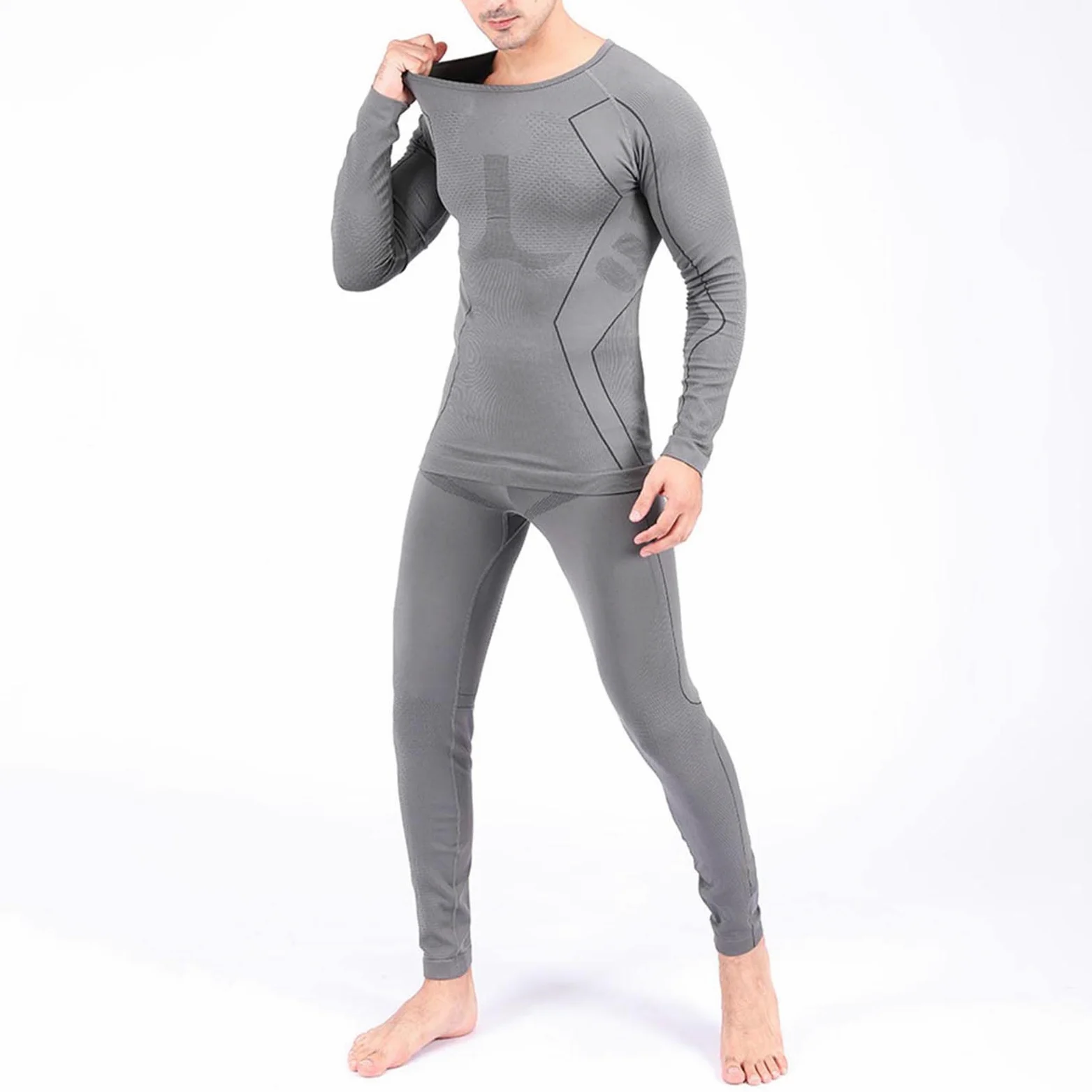 Ropa Interior Térmica Hombre, Conjuntos Térmicos para Hombre, Manga Larga Transpirable Base Térmica Capas para Entrenamiento Esquí Correr Senderismo